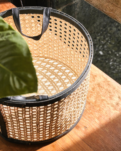 Hilary Round Basket - Large Weave Tall with Black Trim