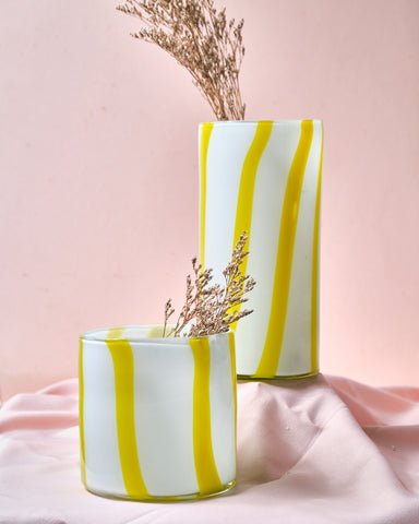 Lou Yellow and White Stripes Straight Vase