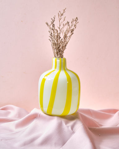 Lou Yellow and White Stripes Vase - Small Neck