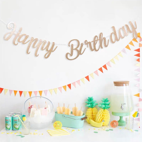 Birthday Banner (Gold Handwriting)