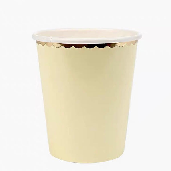 Pastel Paper Cups with Gold Scallop Trim