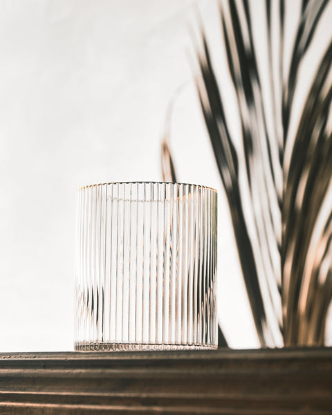 Aura Gold Rim Ribbed Glass Cup