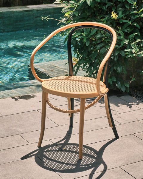 Bentwood Chair with Arms - Beech and Black with Rattan Seat