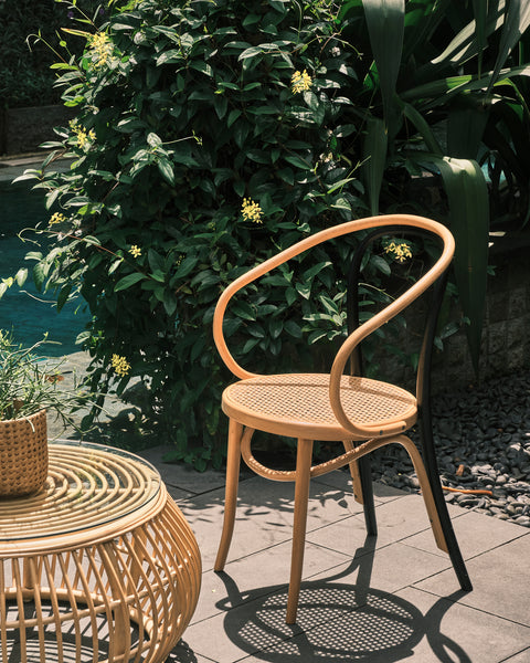 Bentwood Chair with Arms - Beech and Black with Rattan Seat
