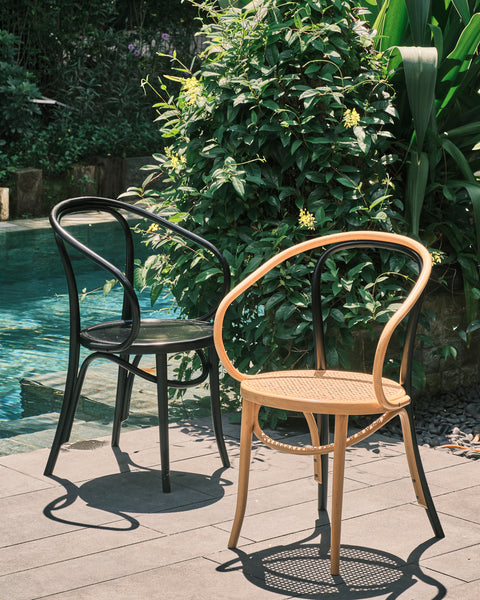 Bentwood Chair with Arms - Beech and Black with Rattan Seat