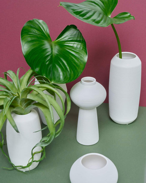 Bianca White Textured Striped Vase - Large Curved Cylindrical