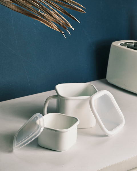 Nautical White Enamel Square Container with Lid