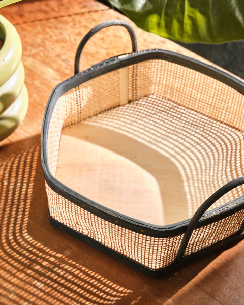 Hilary Hexagon Basket - Small Weave Black Trim