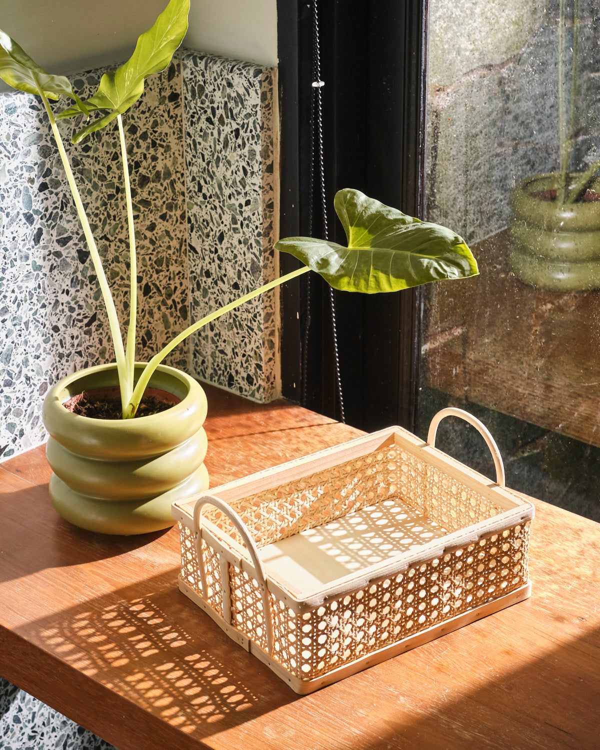 Hilary Rectangle Rattan Basket - Large Weave Natural Trim