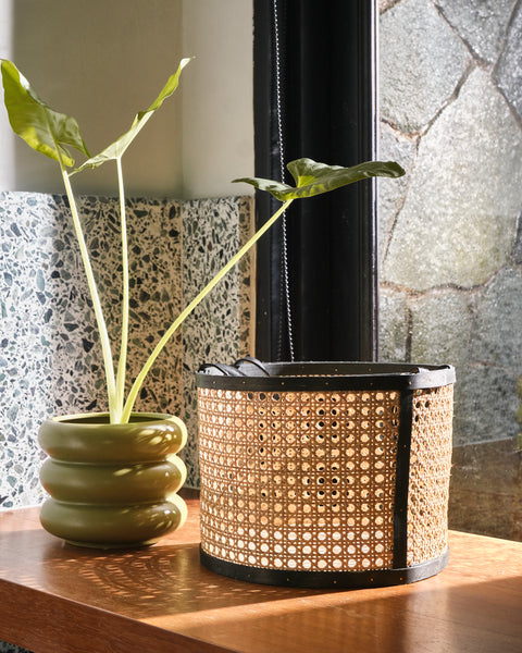 Hilary Round Basket - Large Weave Tall with Black Trim
