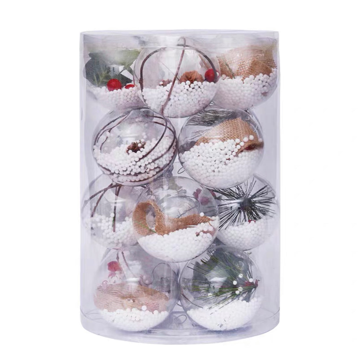 Red Holly fruit and Snow Baubles - Set of 16
