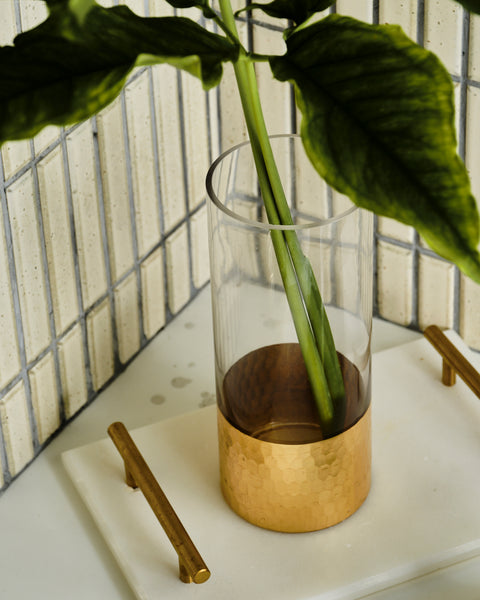 Kamala Hammered Gold Bottom Vase - Cylindrical