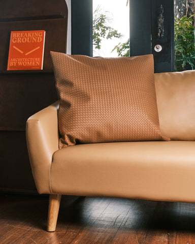 Large Woven Leather Mocha Cushion (Comes with Insert)