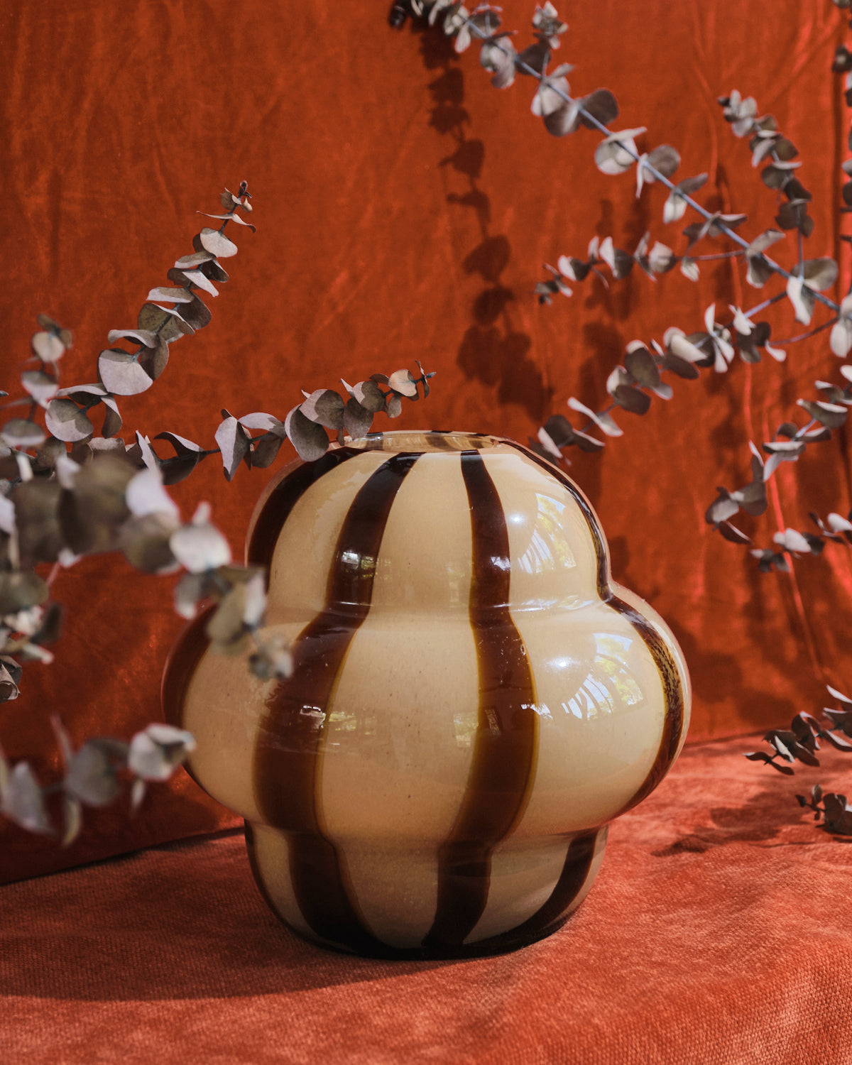 Lou Toffee and Brown Stripes Bulbous Vase
