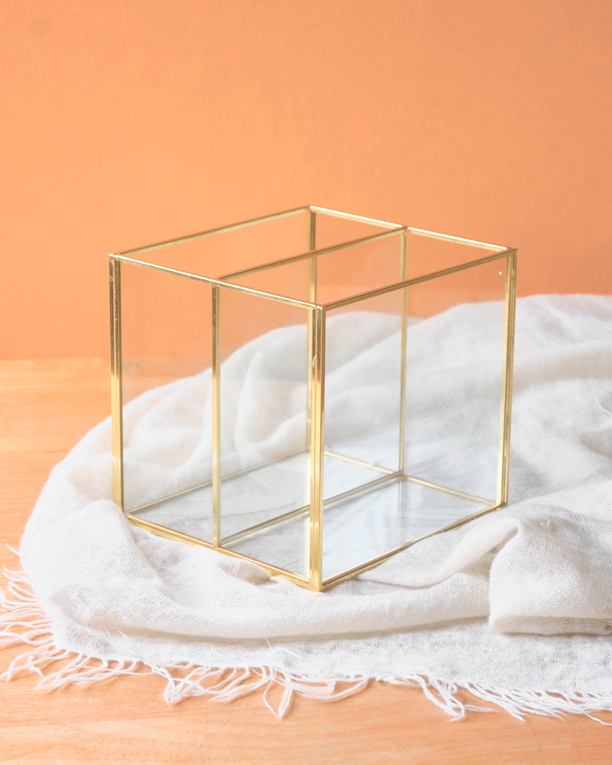 Gold Trimmed Brush/Stationery Holder - 2 compartments