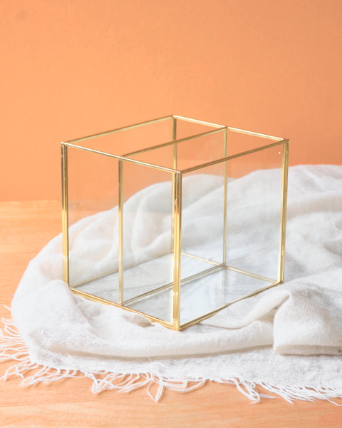Gold Trimmed Brush/Stationery Holder - 2 compartments
