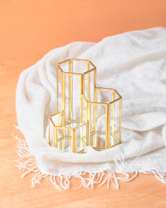 Gold Trimmed Brush/Stationery Holder - Hexagon