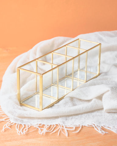 Gold Trimmed Brush/Stationery Holder - 4 compartments