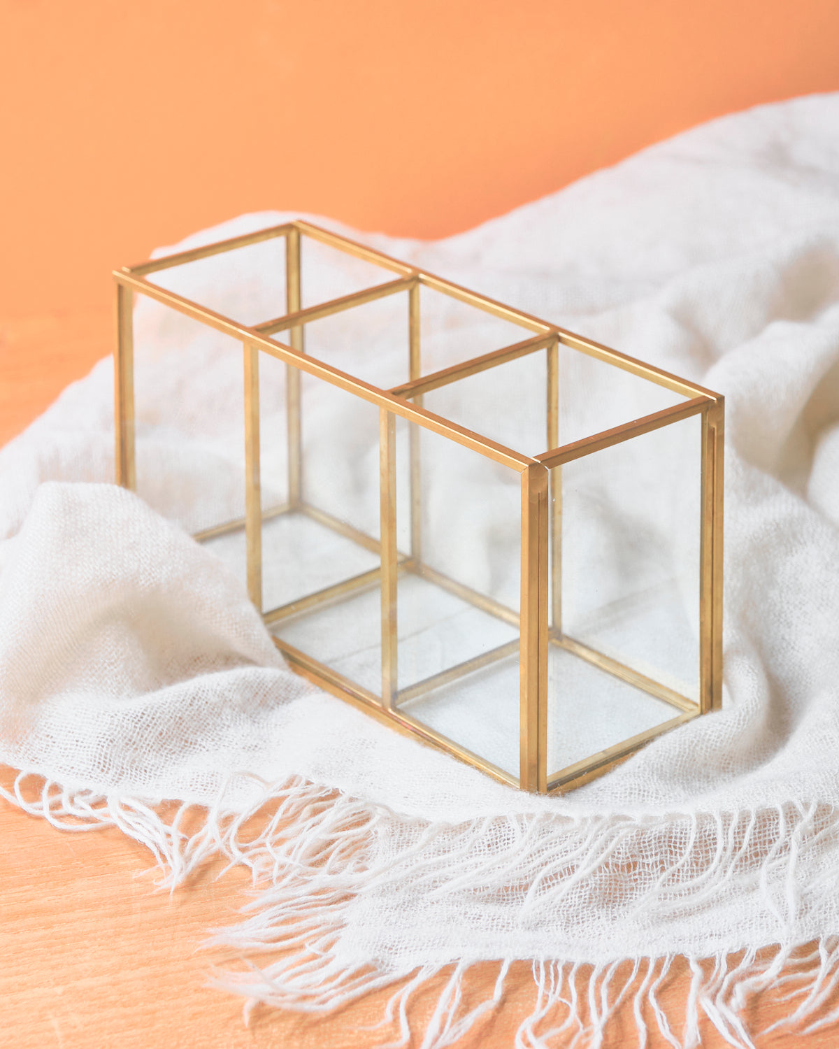 Gold Trimmed Brush/Stationery Holder - 3 compartments