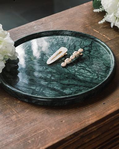 Mayfair Round Marble Tray - Large Green