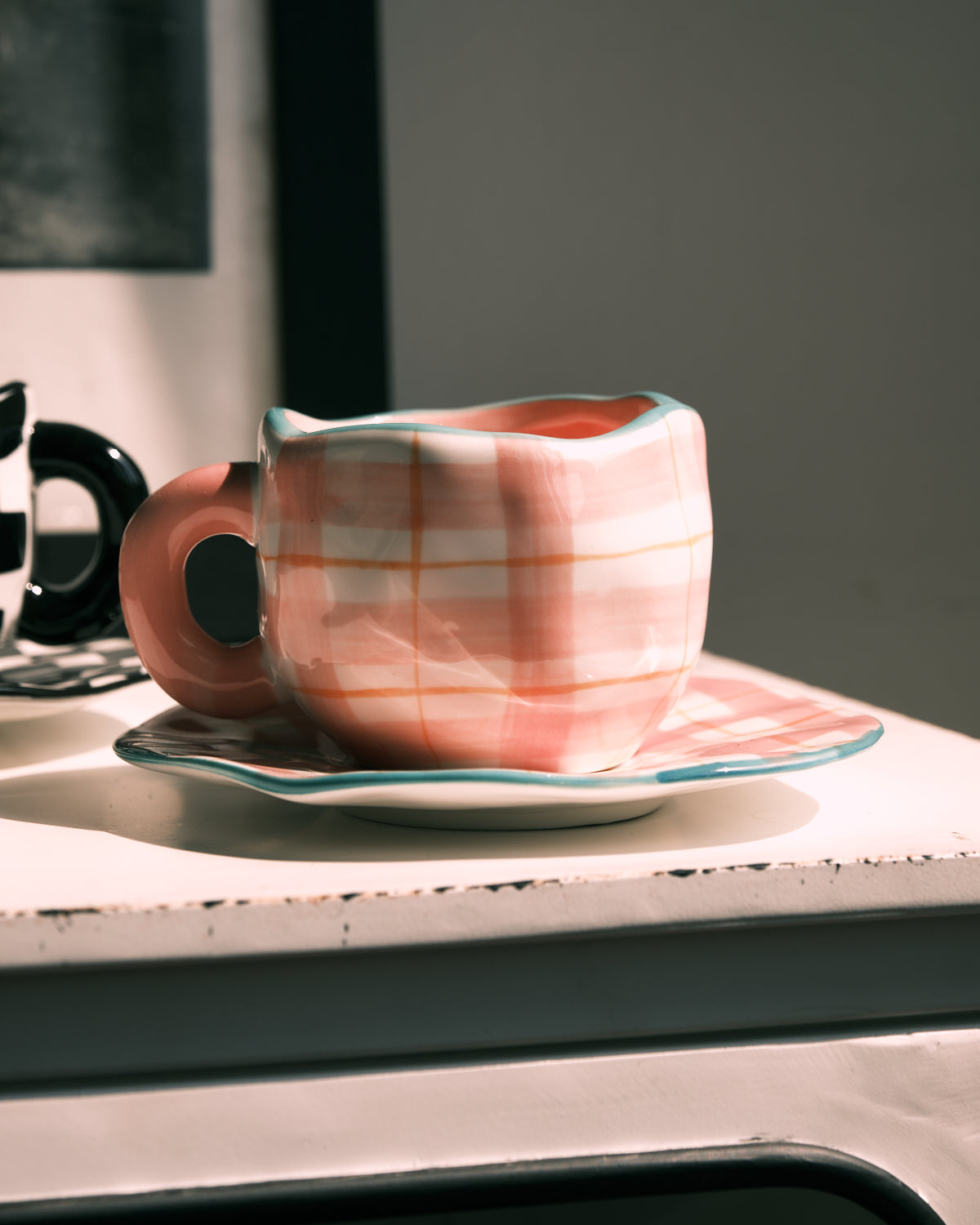 Summer Daze Pink Plaid Cup and Saucer