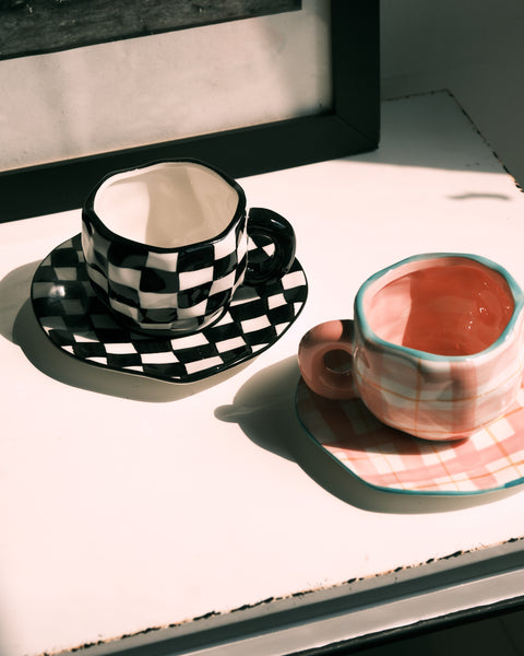 Summer Daze Checkered Cup and Saucer