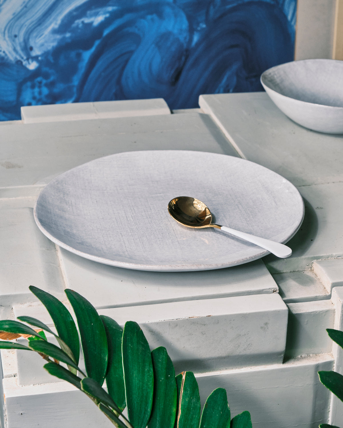 White Denim Dinner Plate - Large